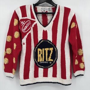 Vintage 90s Nabisco Ritz Crackers Striped Knit Sweater‎ Women's Small Eagles Eye